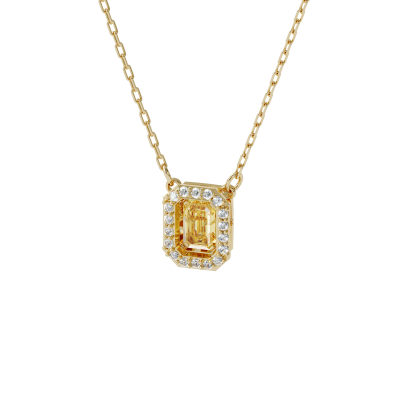 Collar Millenia, Circonita Swarovski cuadrada -  Amarillo, Baño tono oro