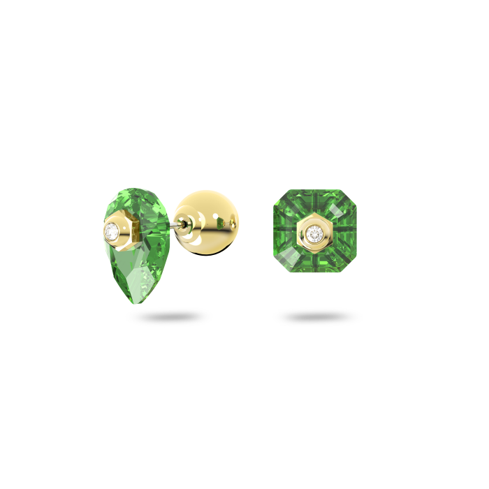 Pendientes de botón Numina - Diseño asimétrico, Tallas mixtas, Verdes, Baño tono oro