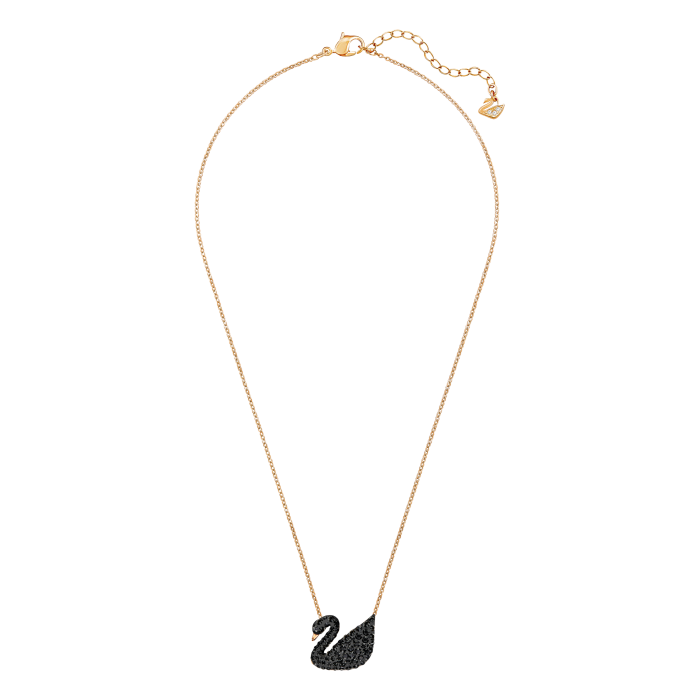 Colgante Swan, Cisne, Negro, Baño tono oro rosa