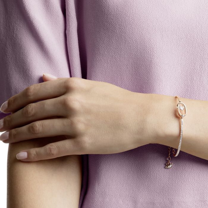 Pulsera Una, Talla redonda, Forma ovalada, Blanca, Baño tono oro rosa