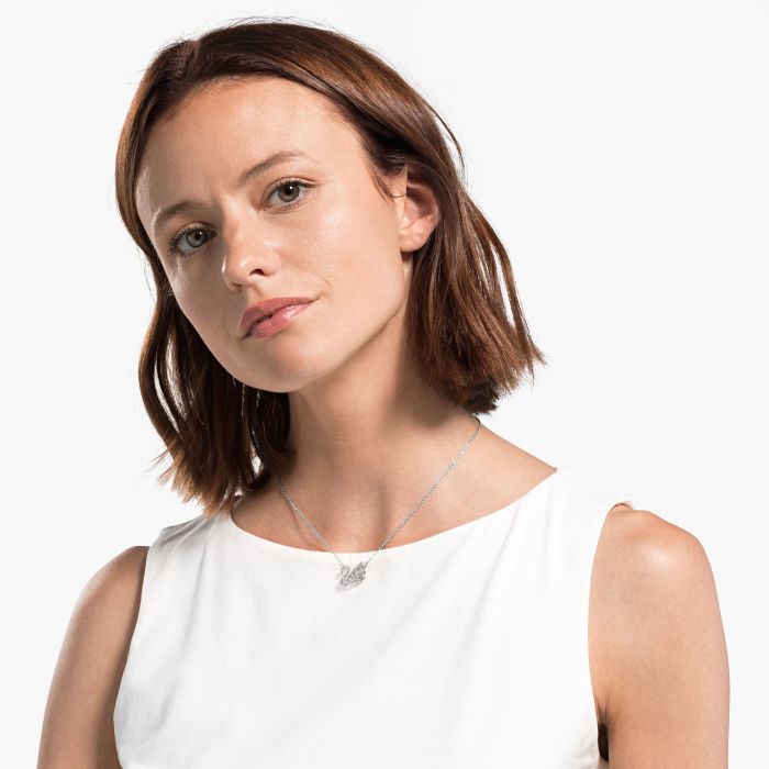 Collar Swan - Cisne móvil, Blanco, Baño de rodio