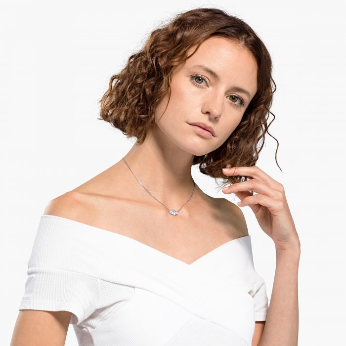 Collar Mesmera Corazón, Blanco, Baño de rodio