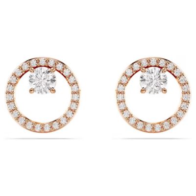 Pendientes de botón Constella - Talla redonda, Blancos, Baño tono oro rosa