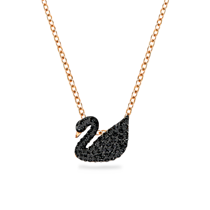 Colgante Swan, Cisne, Negro, Baño tono oro rosa